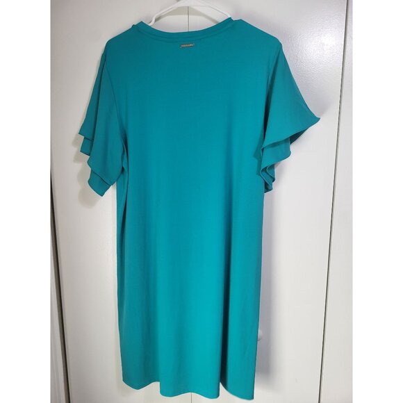 Michael Michael Kors SZ LG Teal Jersey SS Flutter Sleeve Shift T-Shirt Dress - Picture 2 of 9